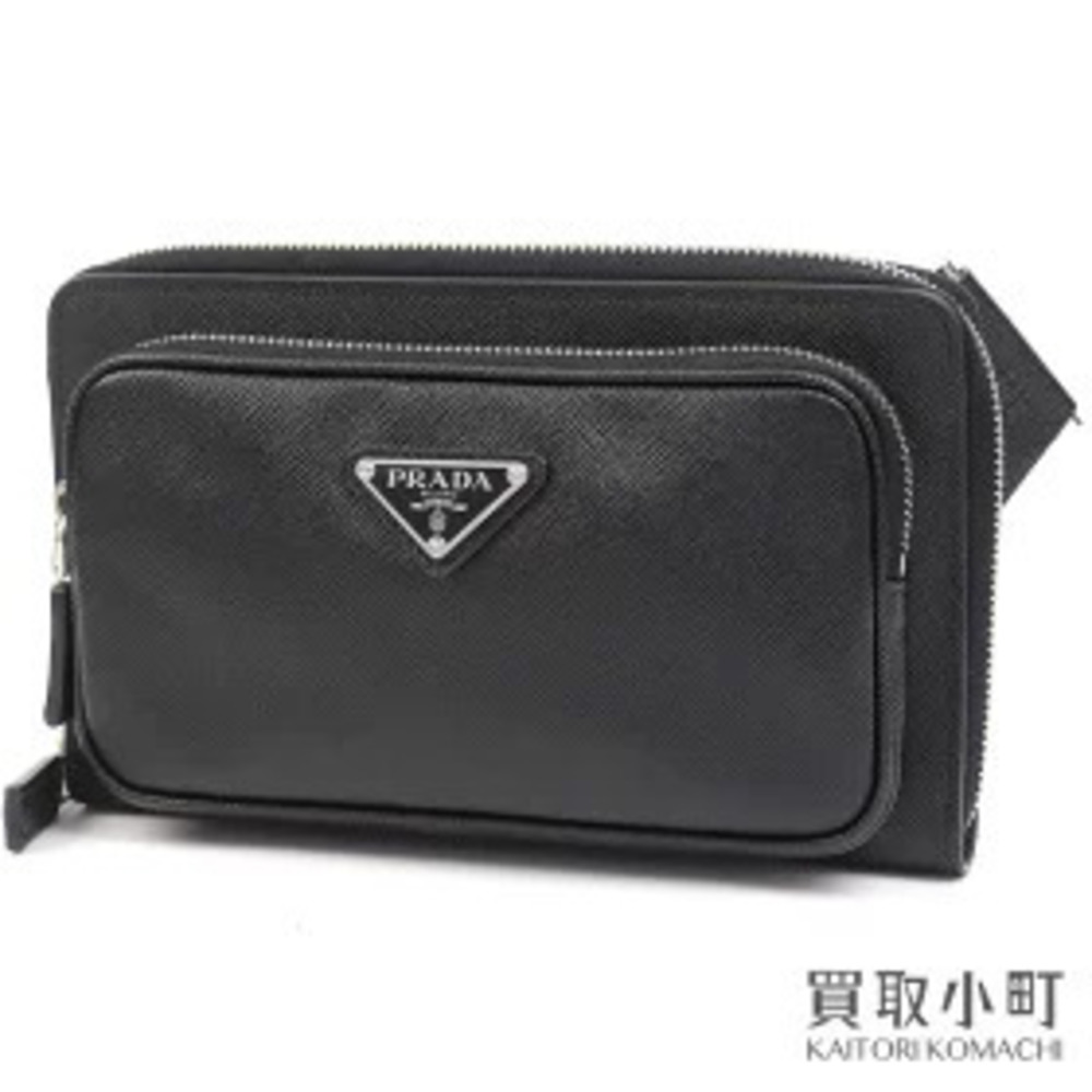 Prada Saffiano Leather Belt Bag Triangle Black Waist Crossbody Bum